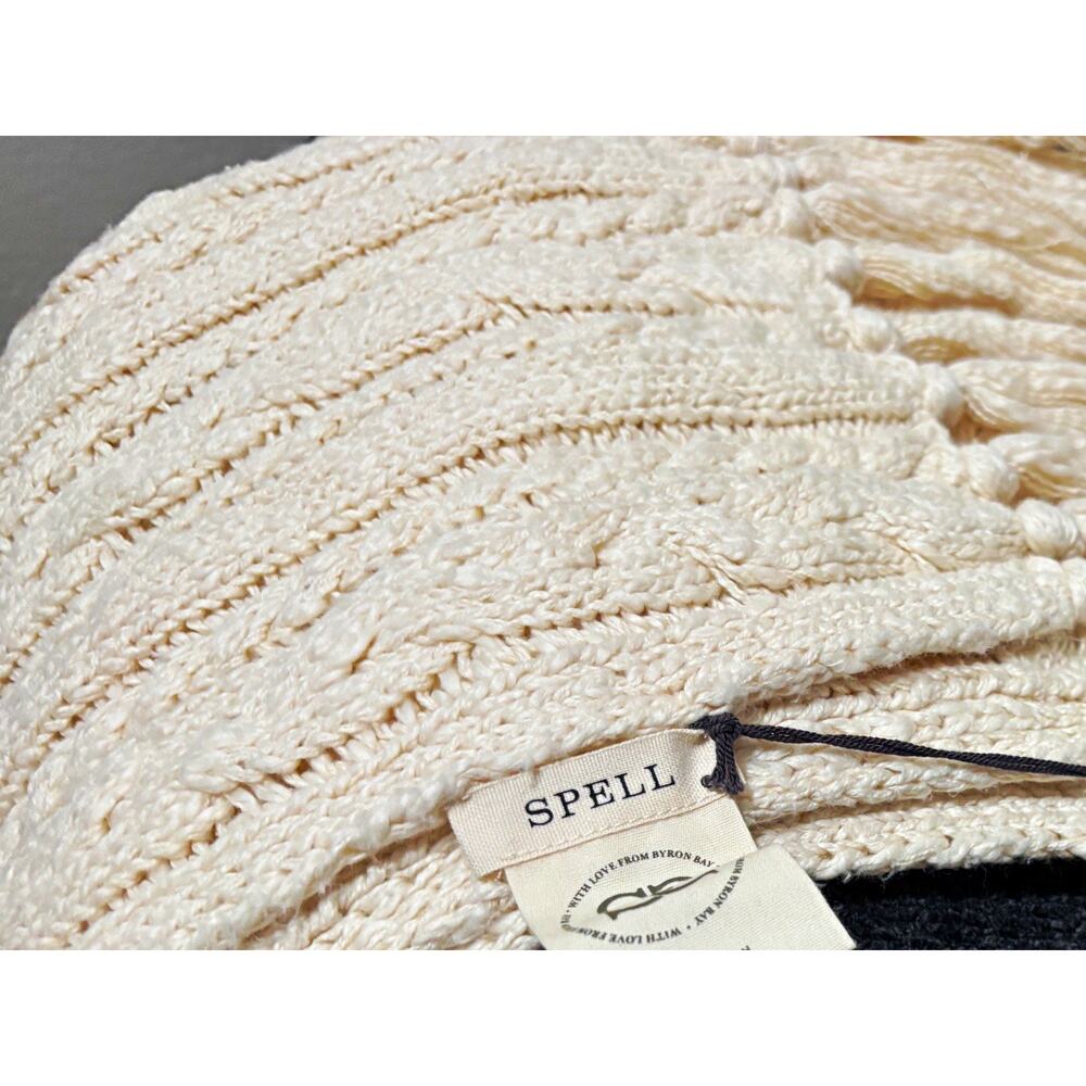 SPELL Ivory Cable-Knit Knit Fringe Rectangle Scarf, 100% Cotton, Women’s